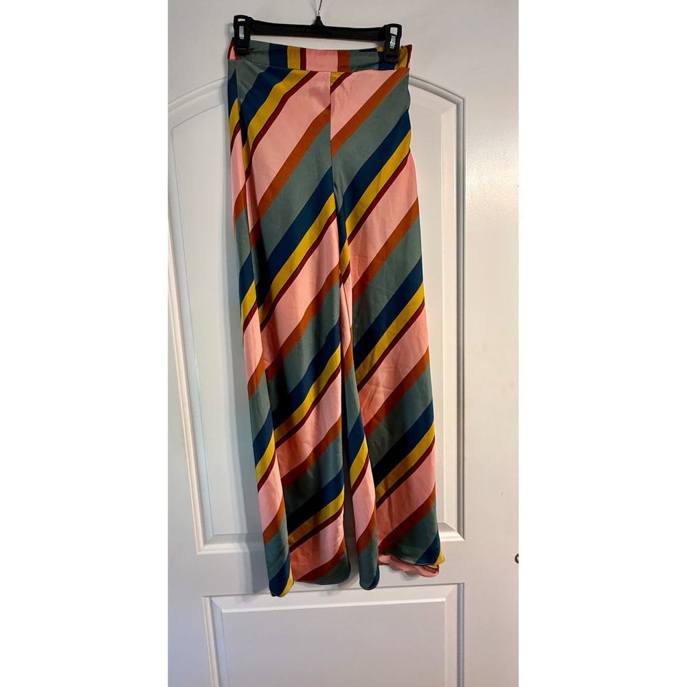 Mustard Seed Wide Leg Pants Women Small Multicolor Striped Satin
